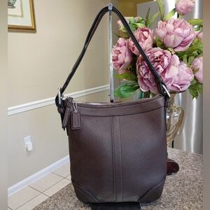 COACH Espresso Brown Pebbled Leather Shoulder Crossbody Bag F0882-F12319